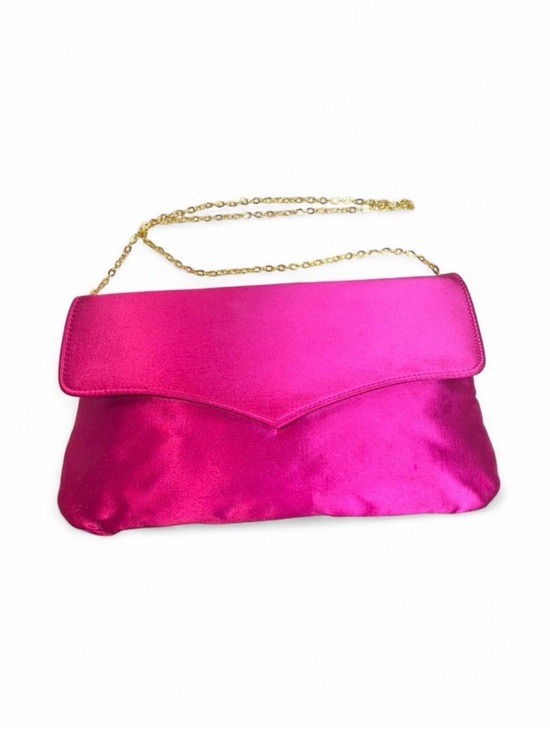 Handbags - VTG 90s Hot Pink Satin Evening Clutch w/‎ Pristine Gold Chain Strap Barbiecore
